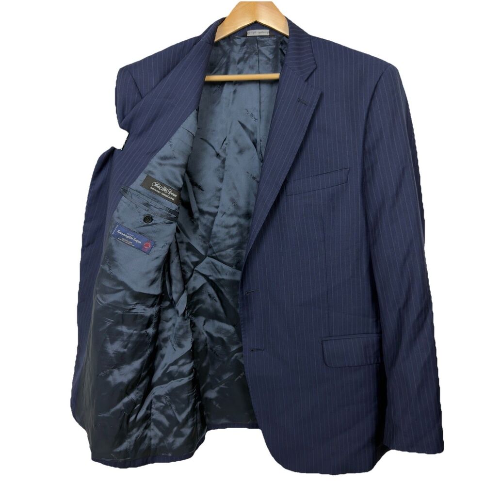 Ermenegildo Zegna Traveller Blazer 44 R 100% Wool Blue Stripe Lining 100%Rayon
